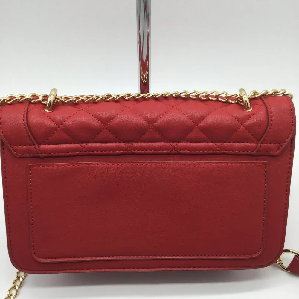 Badgley Mischka Red Quilted Flap Faux Leather Purse